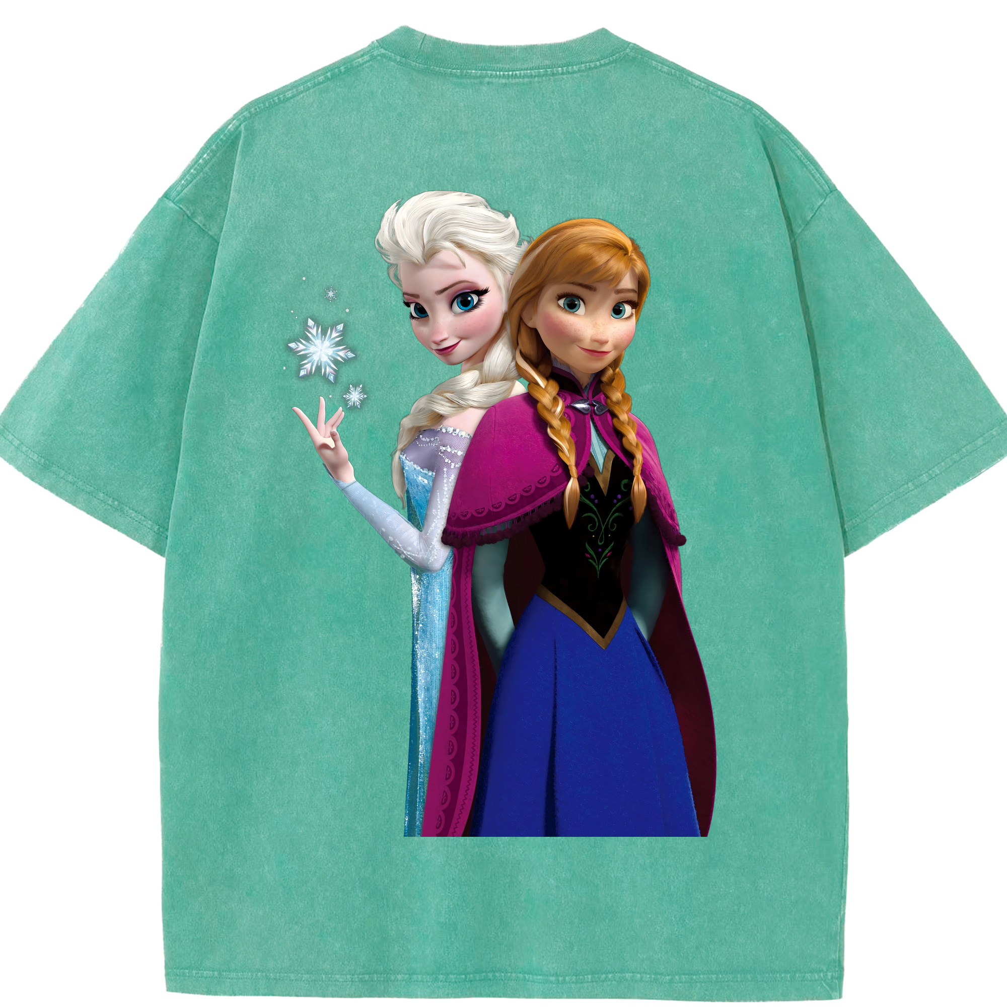 （画像用） アナと雪の女王 アンナ エルサ Frozen Anna Elsa 綿100% ヴィンテージ風 半袖Tシャツ（背面プリント）